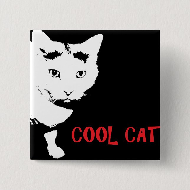 BADGE CARRÉ 5 CM BOUTON CHAT COOL (Devant)