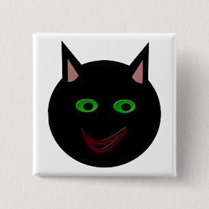 Badge Carré 5 Cm Bouton Chat noir d'Halloween