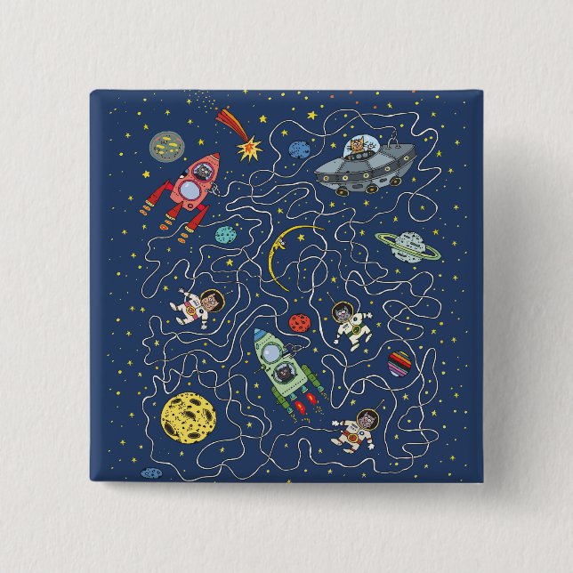 Badge Carré 5 Cm Bouton Chats dans l'espace (Devant)