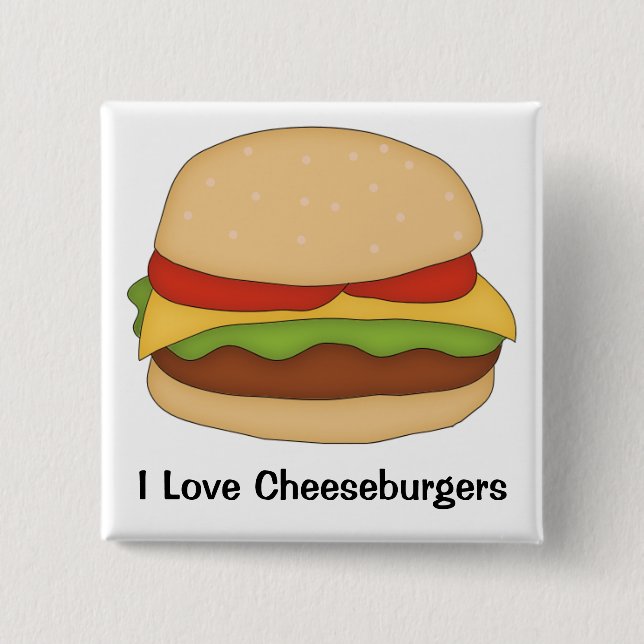 Badge Carré 5 Cm Bouton Cheeseburger (Devant)