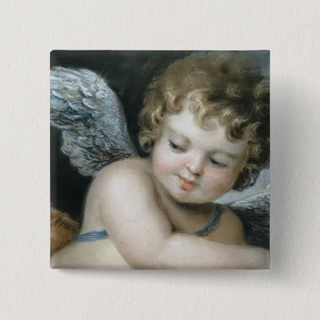 Badge Carré 5 Cm Bouton Cherub (Devant)