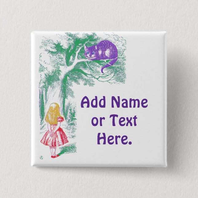 Badge Carré 5 Cm Bouton : "Cheshire Cat" de "Alice au pays des merv (Devant)