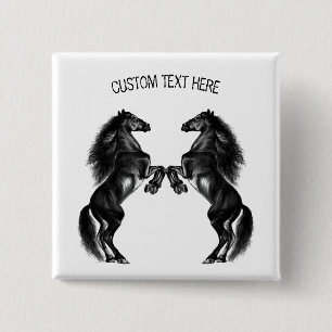 Badge Carré 5 Cm Bouton Cheval noir avec texte personnalisé