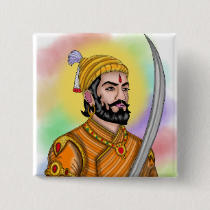 Badge Carré 5 Cm Bouton Chhatrapati Shivaji Maharaj
