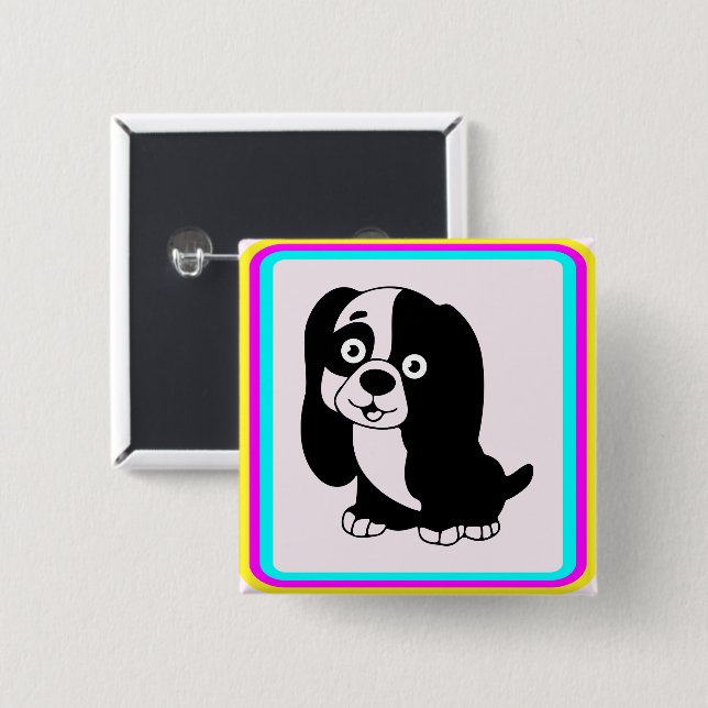 Badge Carré 5 Cm Bouton Chiot (Devant & derrière)