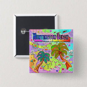 Badge Carré 5 Cm Bouton cible de vacances de plage Huntington