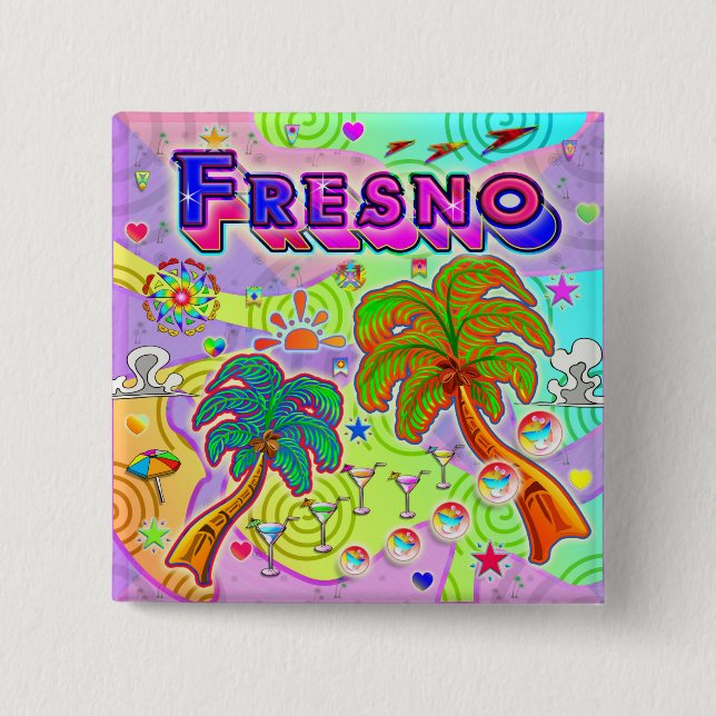 Badge Carré 5 Cm Bouton cible de vacances Fresno (Devant)
