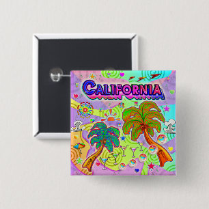 Badge Carré 5 Cm Bouton Cible Vacances Californie