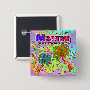 Badge Carré 5 Cm Bouton Cible Vacances Malibu