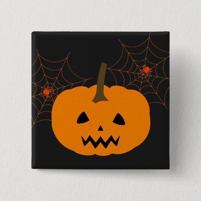 Badge Carré 5 Cm Bouton Citrouille Halloween (Devant)