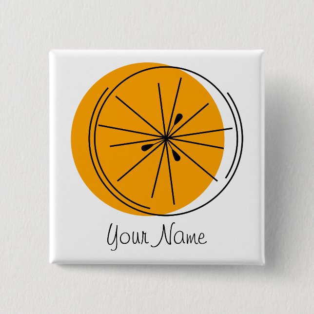 Badge Carré 5 Cm Bouton Citrus Orange Nom (Devant)