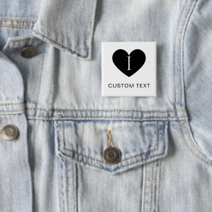 Badge Carré 5 Cm Bouton Classique I Heart TEXTE PERSONNALISÉ pour t