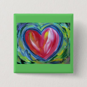 Badge Carré 5 Cm Bouton Coeur avec espoir