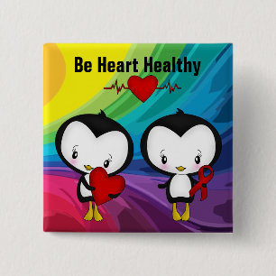 Badge Carré 5 Cm Bouton Coeur-Carré