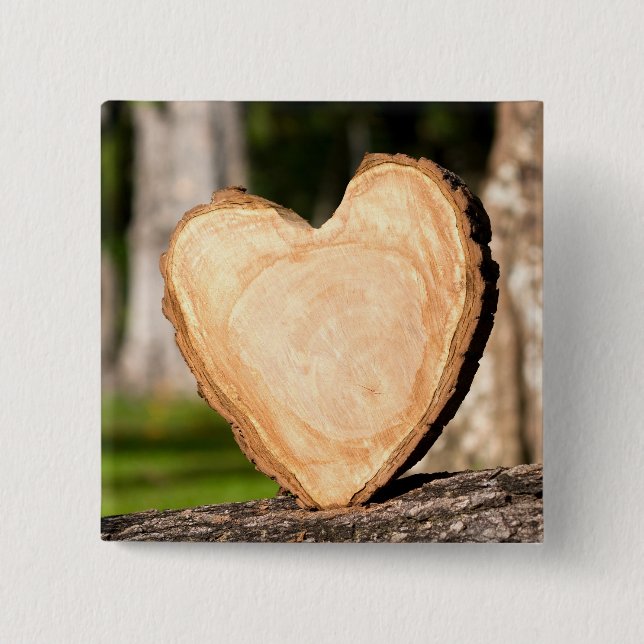 Badge Carré 5 Cm bouton coeur en bois (Devant)