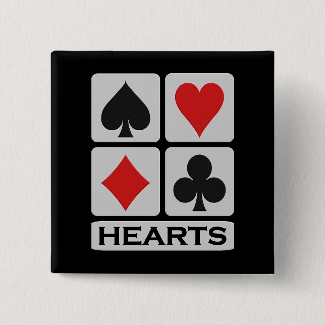 Badge Carré 5 Cm Bouton Coeurs (Devant)