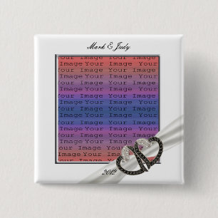 Badge Carré 5 Cm Bouton Coeurs Diamants Noir & Blanc