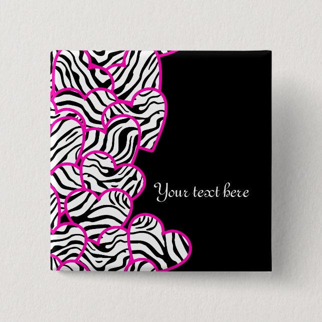 Badge Carré 5 Cm Bouton Coeurs Zebra (Devant)