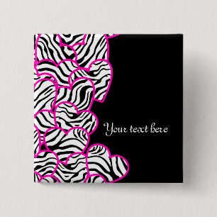 Badge Carré 5 Cm Bouton Coeurs Zebra