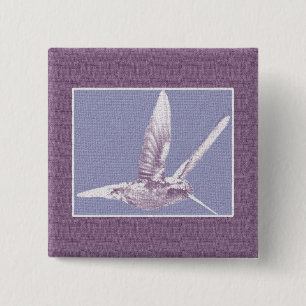 Badge Carré 5 Cm Bouton Colibri Violet