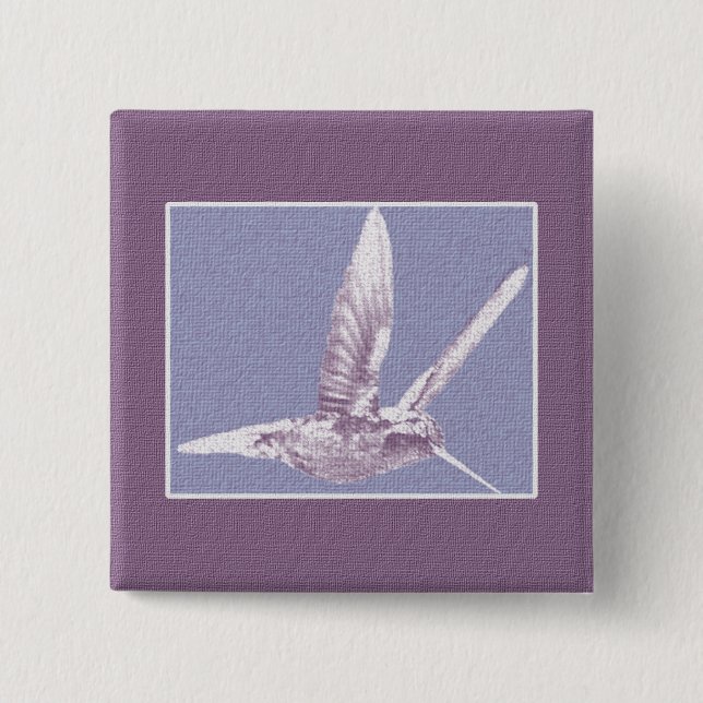 Badge Carré 5 Cm Bouton Colibri Violet (Devant)