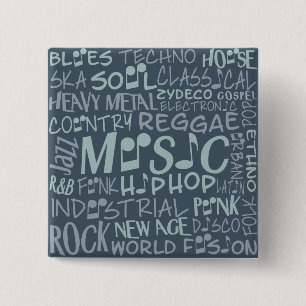 Badge Carré 5 Cm Bouton Collage Word des genres musicaux