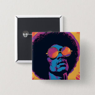 Badge Carré 5 Cm Bouton cool/Rétro