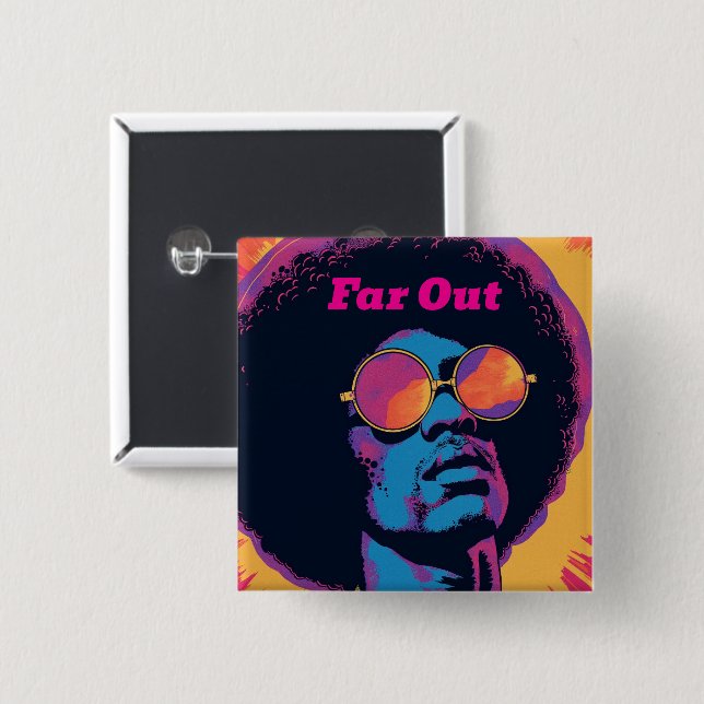 Badge Carré 5 Cm Bouton cool/Rétro (Devant & derrière)