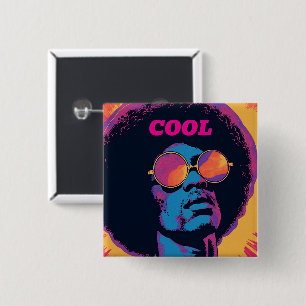 Badge Carré 5 Cm Bouton cool/Rétro