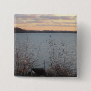 Badge Carré 5 Cm Bouton Coucher du soleil sur la rive du lac