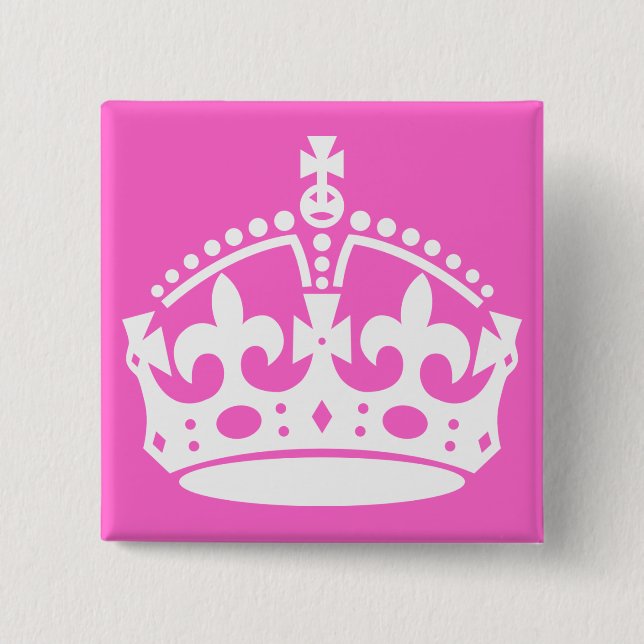 Badge Carré 5 Cm Bouton Couronne blanche (Devant)