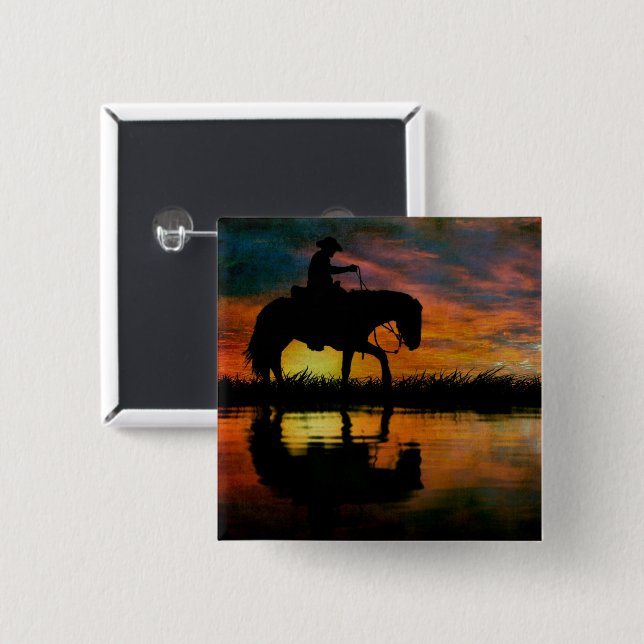 Badge Carré 5 Cm Bouton Cowboy (Devant & derrière)