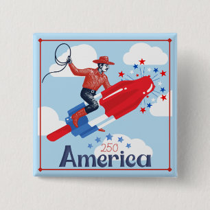 Badge Carré 5 Cm Bouton Cowboy Rocket Pop