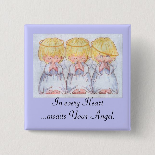 Badge Carré 5 Cm Bouton croisé de point de trois anges de bébé (Devant)