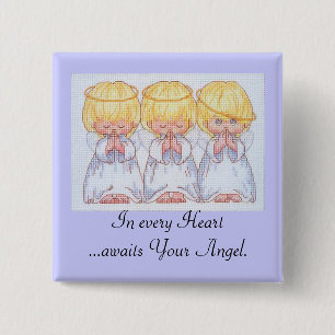 Badge Carré 5 Cm Bouton croisé de point de trois anges de bébé