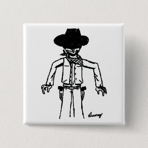 Badge Carré 5 Cm Bouton Croquis Cowboy