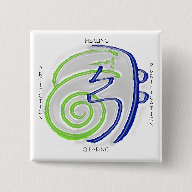 Badge Carré 5 Cm Bouton curatif de Reiki (Devant)