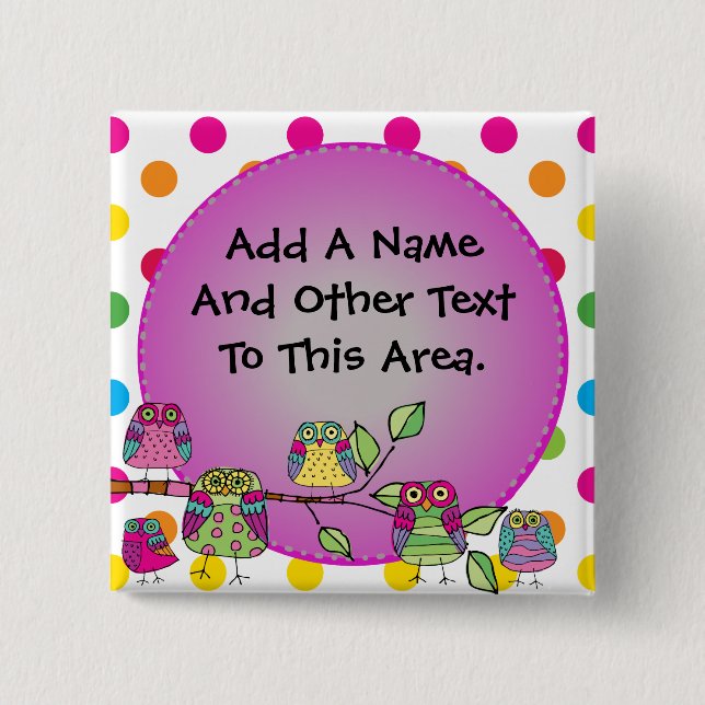 Badge Carré 5 Cm Bouton customisé de hibou de nature (Devant)
