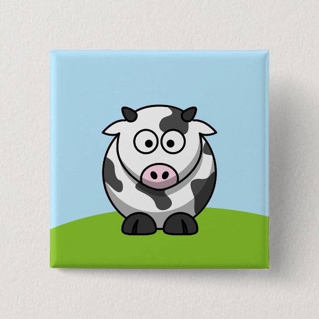 Badge Carré 5 Cm Bouton Cute Cow (Devant)