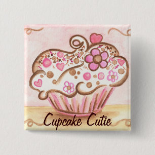 Badge Carré 5 Cm Bouton Cutie Cupcake Rose