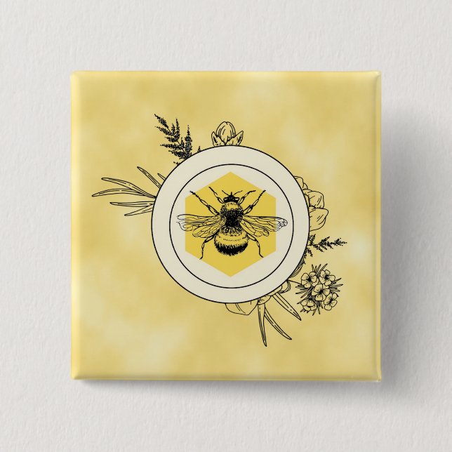 Badge Carré 5 Cm Bouton d'abeille (Devant)