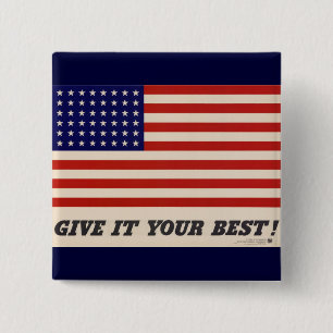 Badge Carré 5 Cm Bouton d'affiche patriotique 2ème guerre mondiale