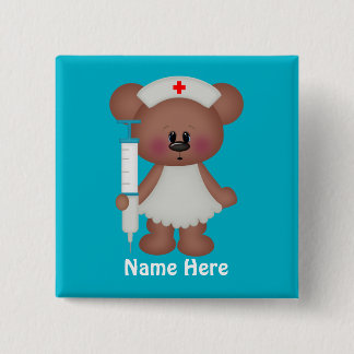 Badge Carré 5 Cm Bouton d'ajout de nom à l'ours infirmière