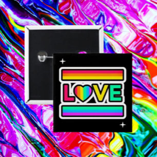 Badge Carré 5 Cm Bouton d'amour arc-en-ciel