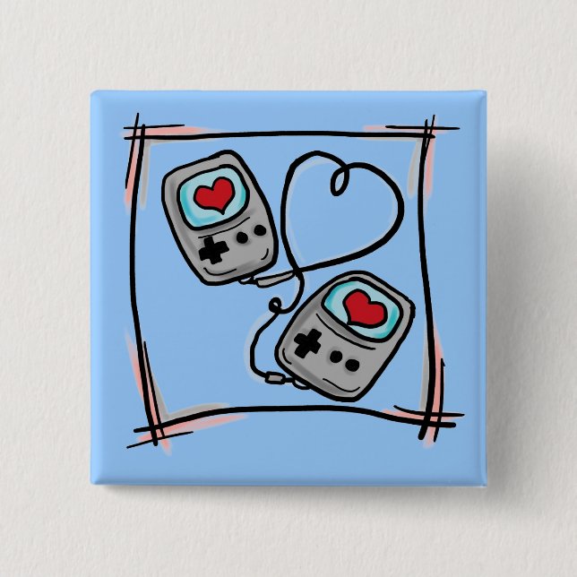 Badge Carré 5 Cm Bouton d'amour de Gamer (Devant)