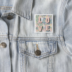 Badge Carré 5 Cm Bouton d'AMOUR Floral Aquarelle