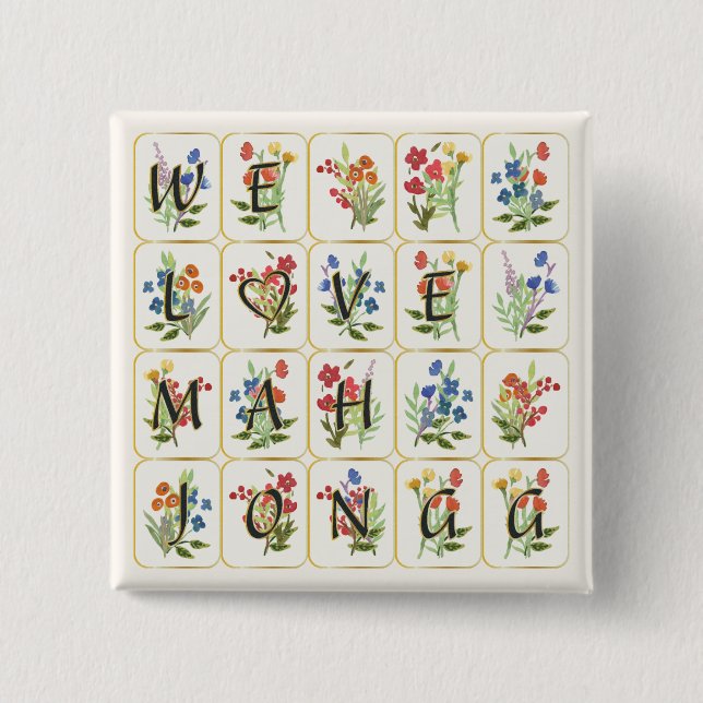 Badge Carré 5 Cm Bouton d'amour Mah Jongg (Devant)