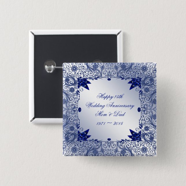 Badge Carré 5 Cm Bouton d'anniversaire de mariage de saphir (Devant & derrière)