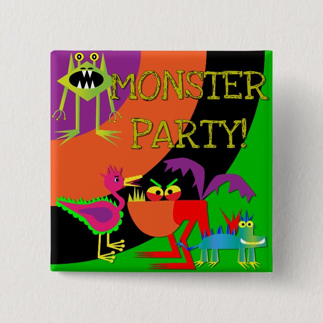 Badge Carré 5 Cm Bouton d'anniversaire du Monster Party (Devant)