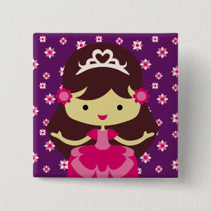 Badge Carré 5 Cm Bouton d'anniversaire princesse